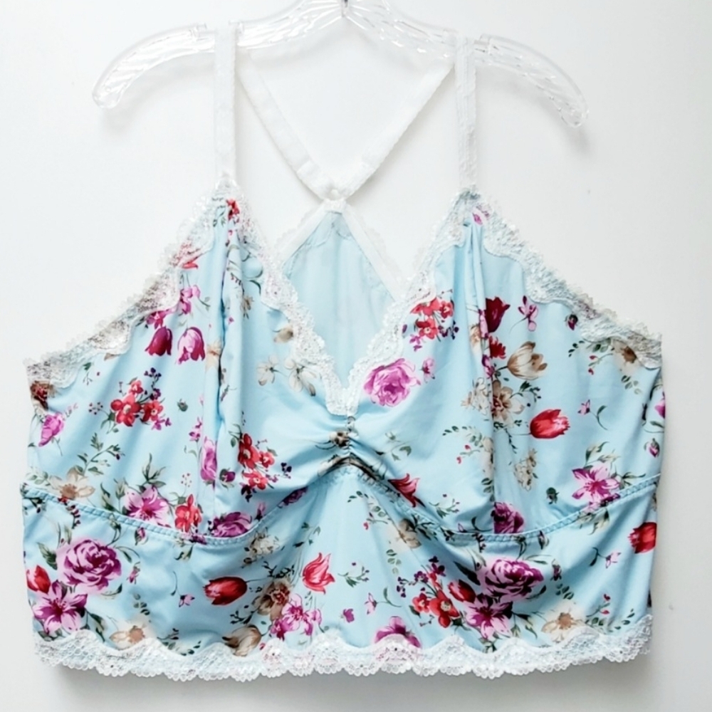 Torrid Curve Bralette Clearwater Blue Mayflower Floral Lace Detail Size 6 New